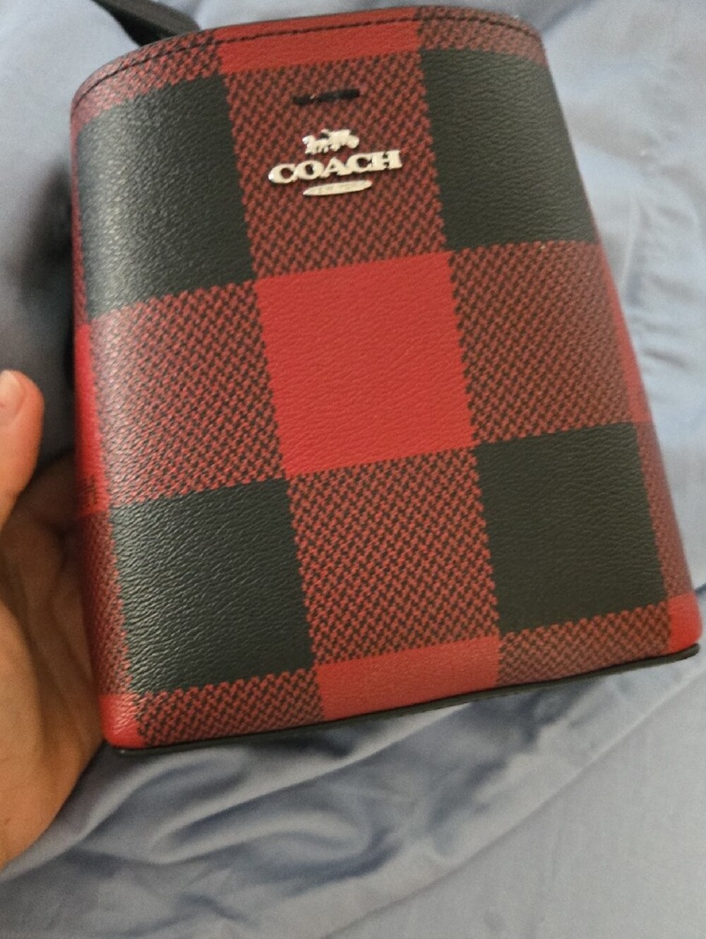 Coach Red and Black Buffalo Check Mini Bucket Bag - Picture 3 of 7
